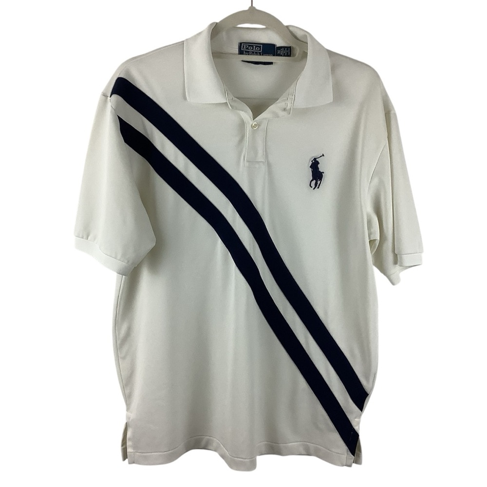 Polo by Ralph Lauren White Polo Shirt with Blue Stripes
